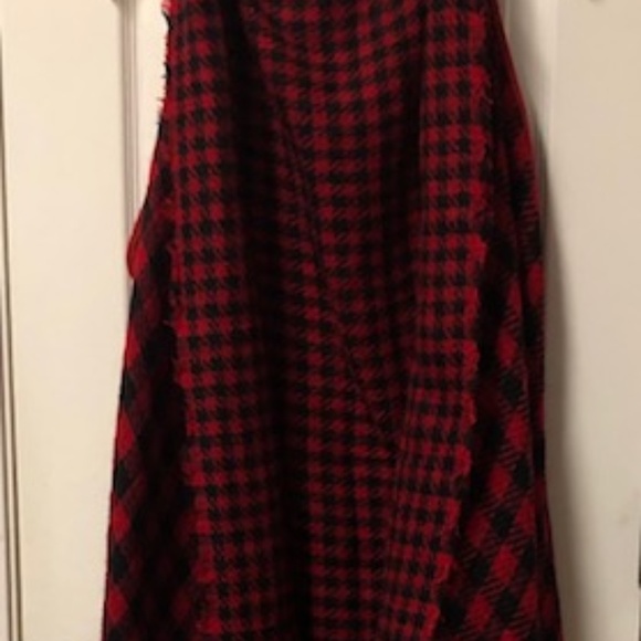 Red and Black Plaid Waterfall Reversible Vest - Picture 1 of 6